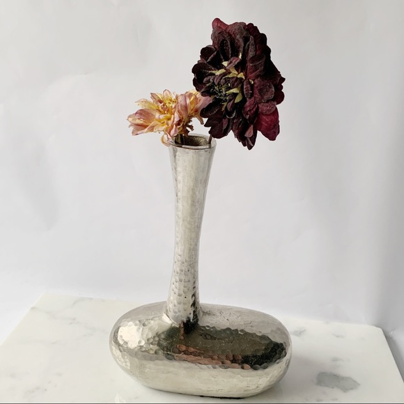 Other - Silver Hammered Metal Asymmetrical Bud Vase 8”